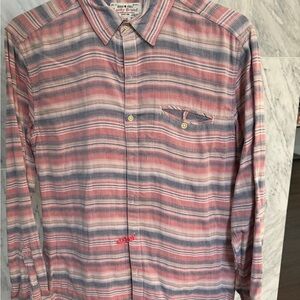 Lucky Brand Men's Pink and Blue Plaid Shirt
